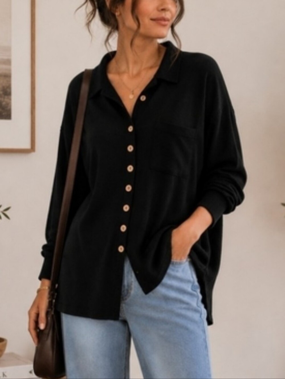 FP Beach Free People Terry Cloth Linen Blend Oversized Long Cardigan Black Small